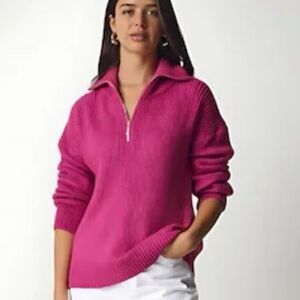 Hot pink fuschia Lane Bryant collared 1/4 sweater
